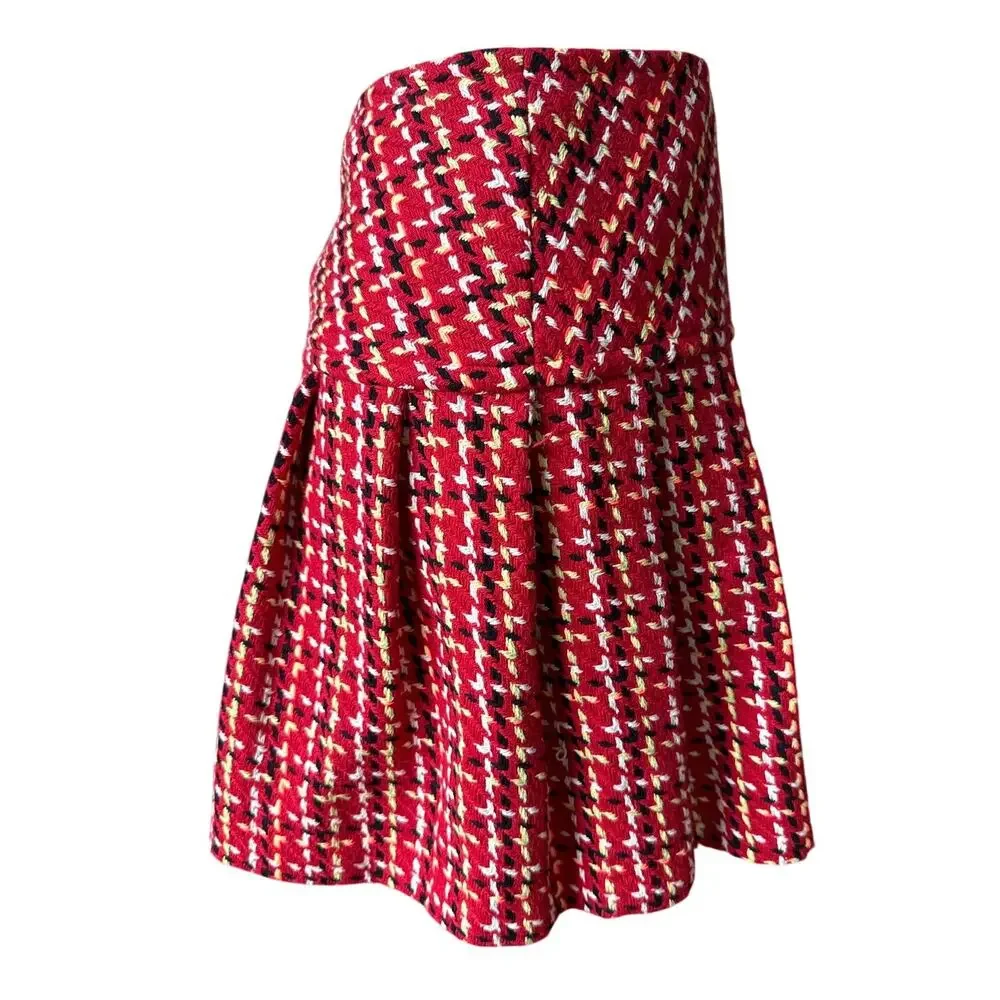 ANNA SUI Plaid Tweed Skirt Pleated Size Medium Academia Traditional